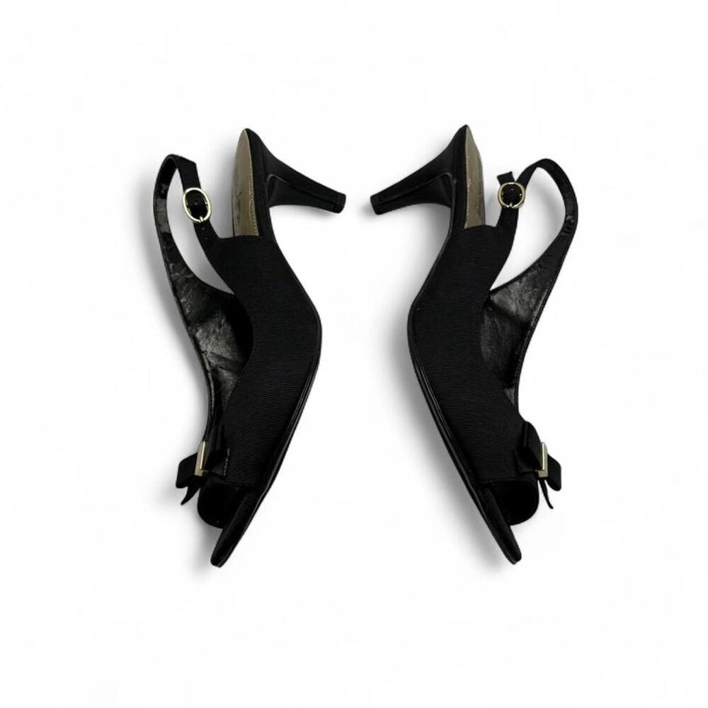 Coach & Four Black Kitten Heels gold bow slingback kitten heels 2” heel 9 1/2 - Picture 3 of 8